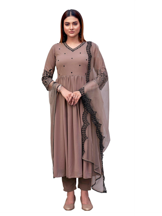Womanista WomenS Georgette Flared Solid Kurta Set (Kurtaset_1382_Nude