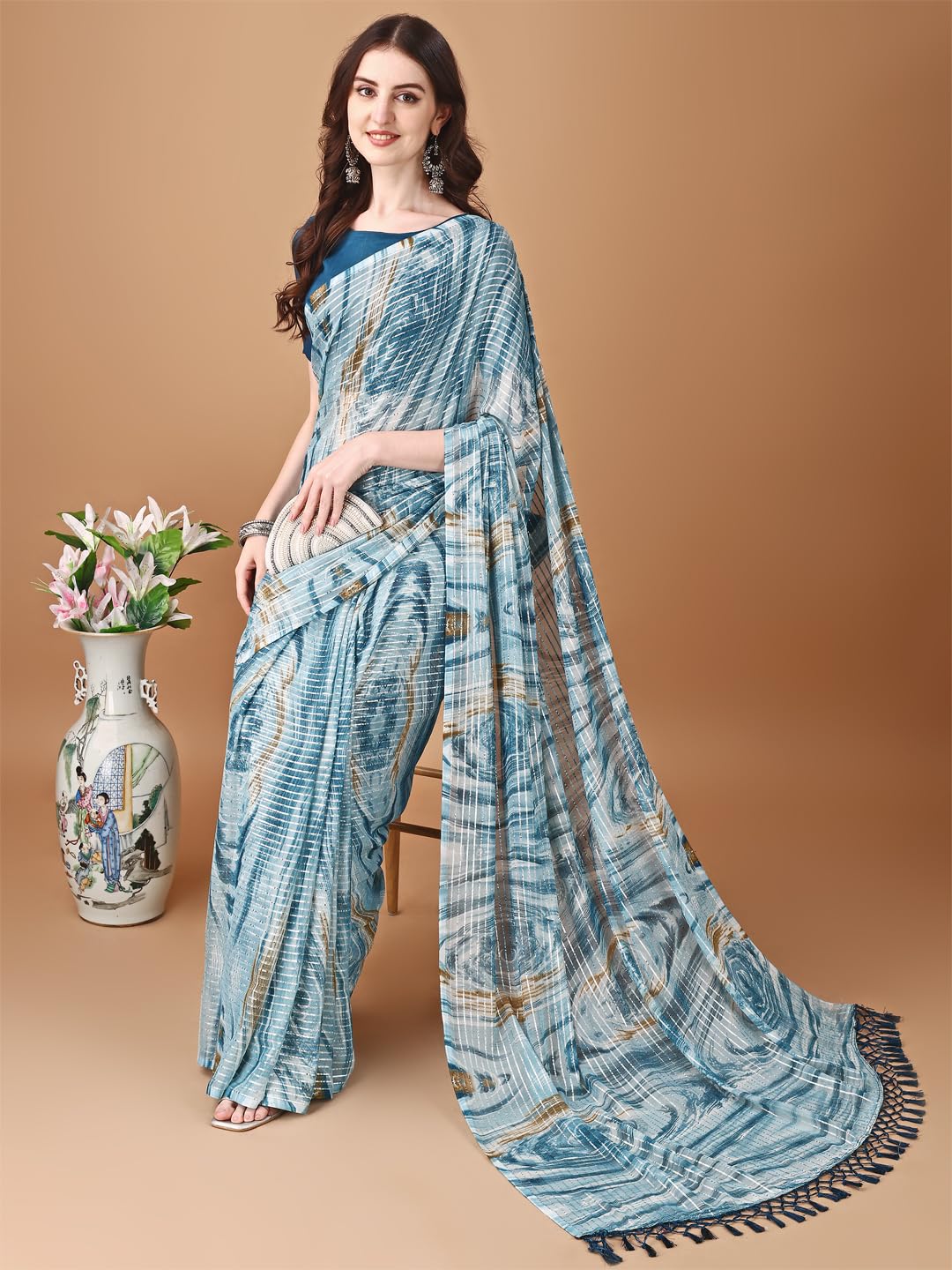 Pratham Blue WomenS Silk Saree With Blouse Piece |Saree For Women | Women Saree With Blouse Piece | Silk Saree For Women | Prin