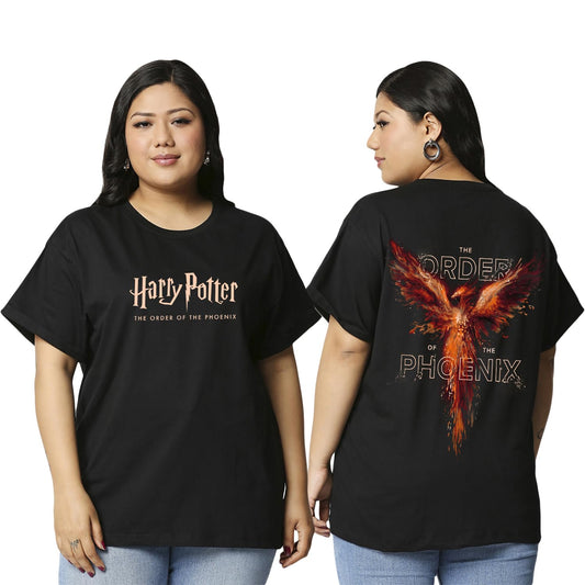 Bewakoof X Official Harry Potter Merchandise Womens Order of The Phoenix Graphic Printed 100% Cotton Plus Size T-Shirts (Pack o