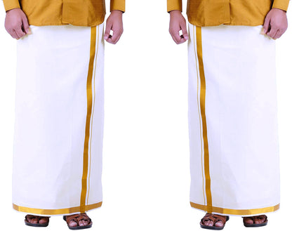 Prakasam Cotton Fine Quallity (Flexi) Adjustable 2 Way Pocket (Right/Left) Stitched White Solid Men Dhoti