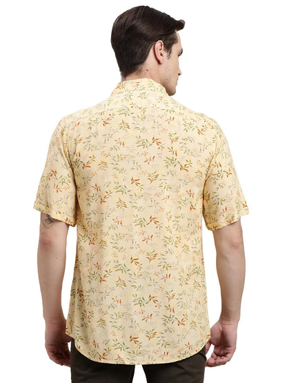Turtle Men Yellow Printed Half Sleeve Slim Fit Cotton Blend Casual Shirt