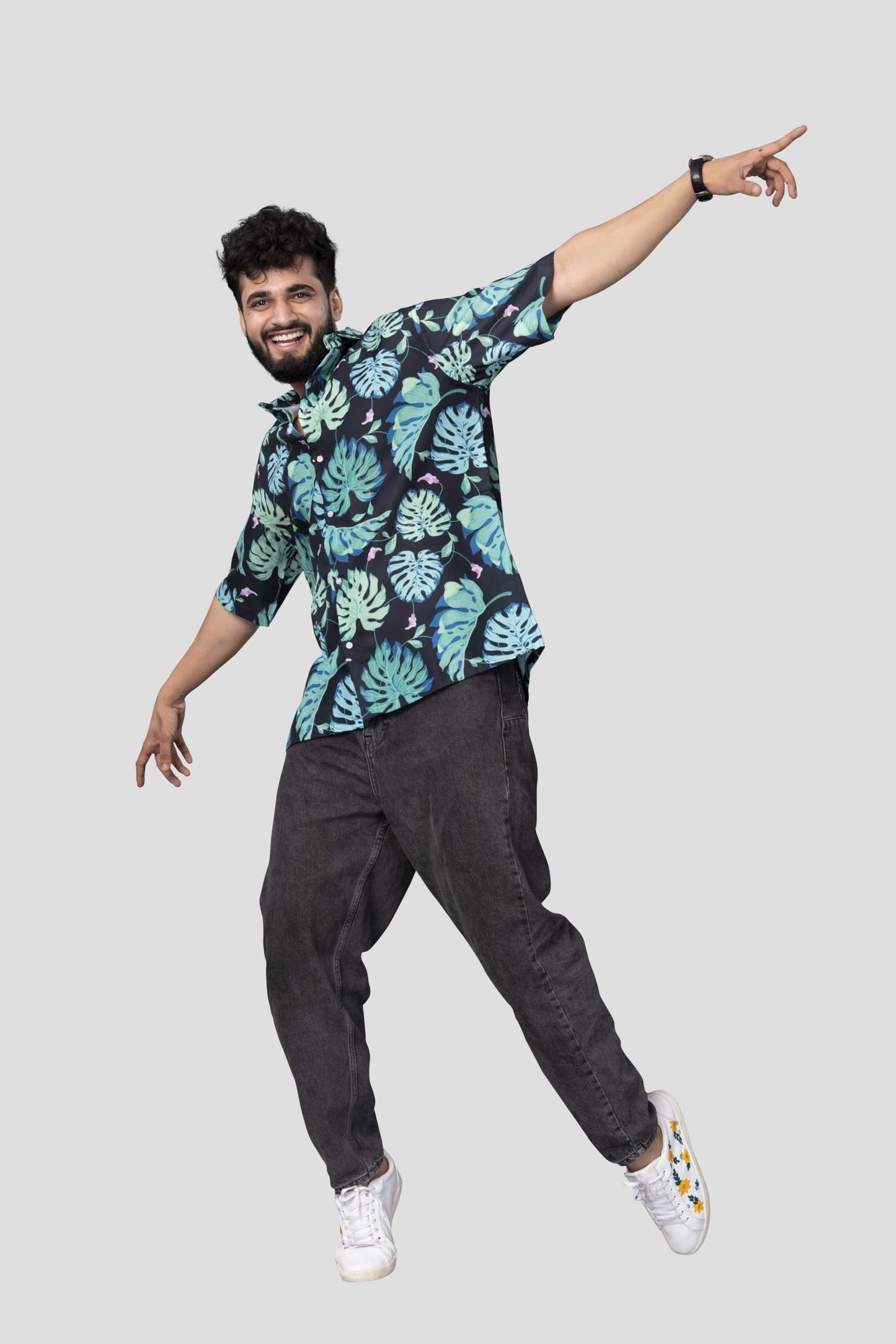 Brown Culture MenS Cotton Blend Floral Print Shirt With Spread Collared Half Sleeves Standard Length And Button Down Closure Ty