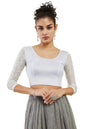 Soch Silver Spandex Prince Cut Blouse With Floral Sleeves