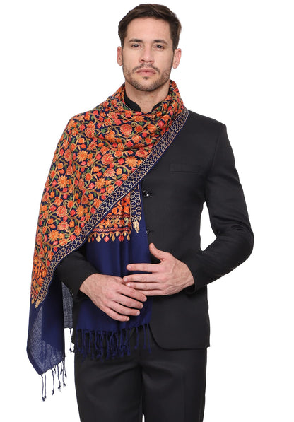 Weavers Villa Mens Floral Embroided Cashmilon Gents Shawls, Stoles, Muffler for Men, 70cm x 200cm