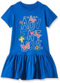 T2F Girls Cotton Printed Regular Fit Casual Dress Royal Blue