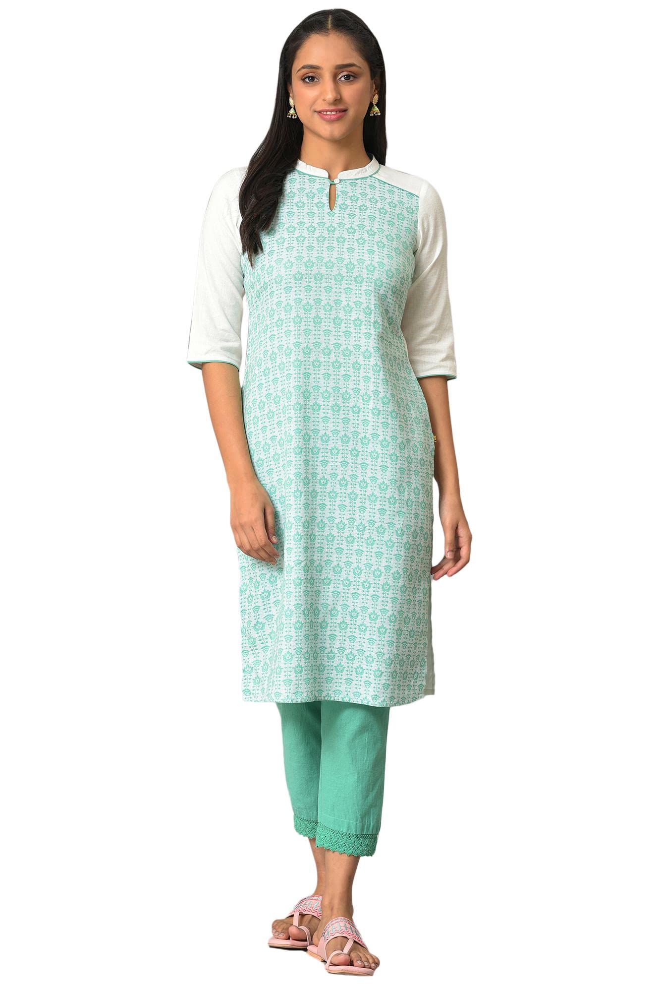 Green Cotton Dobby Printed Kurta (Size: 2XL)-24AUA13934-703848