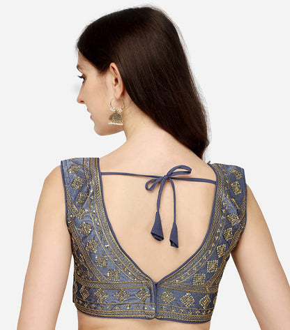 Vihu Fashion WomenS Silk Embroidery Sequins Zari Work Readymade Saree Blouse