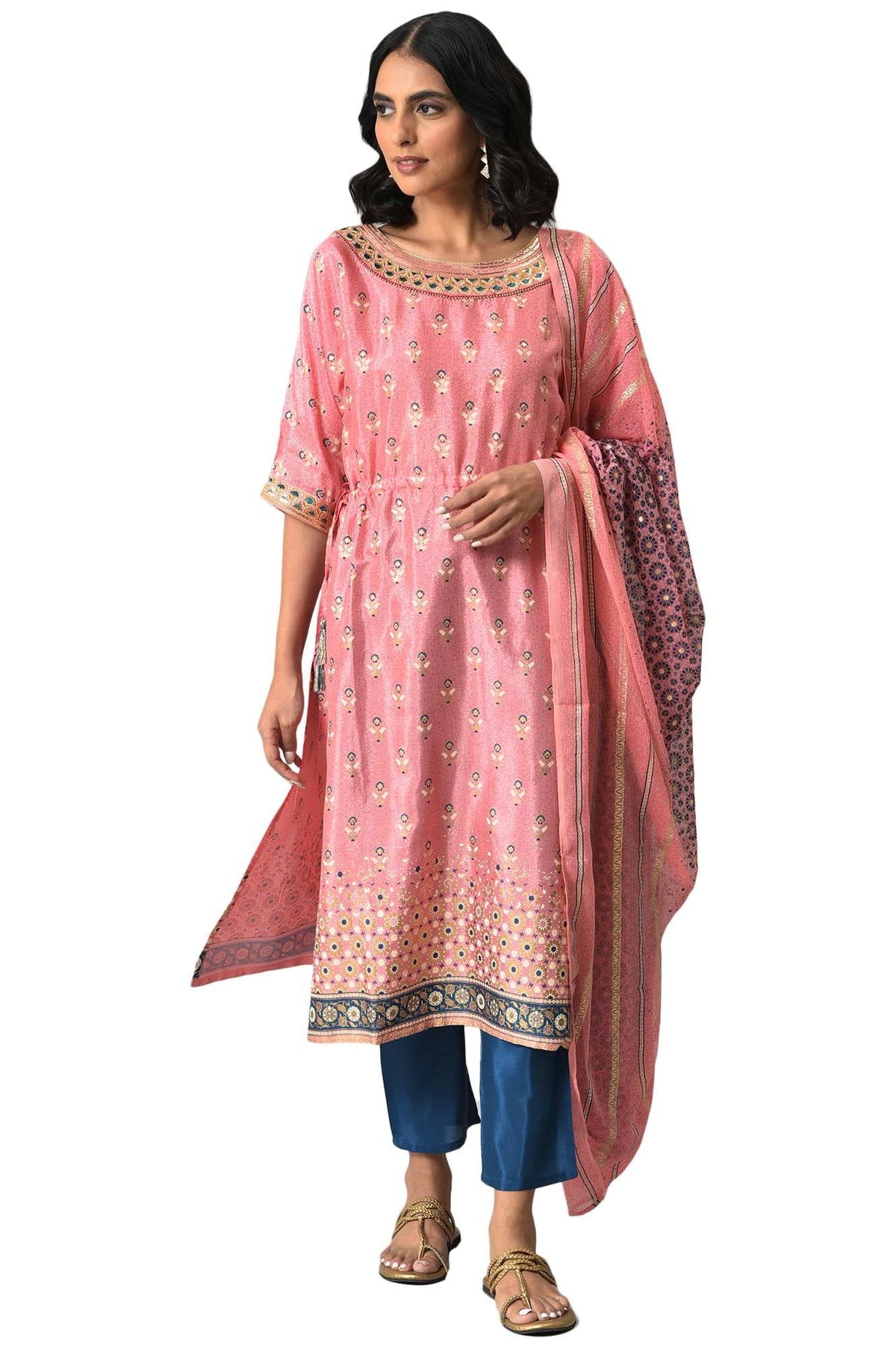 Aurelia Women Liva Pink Printed Kurta With Blue Trousers And Pink Dupatta_22AUD10495-503222_L