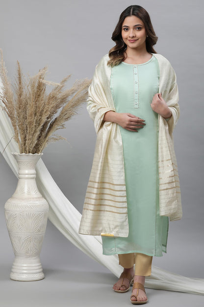 Aurelia Green Solid Blend Straight Long Kurta