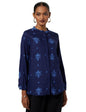 W Blue Floral Printed Shirt-Style Top for Women