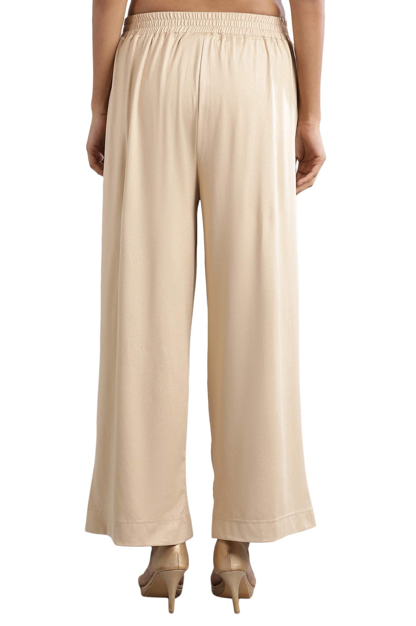 Aurelia WomenS Gold Poly-Blend Solid Palazzo Ethnic Bottomwear