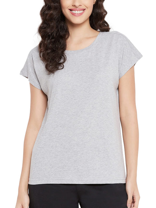 Clovia Womens Cotton Chic Basic Short Sleeves T-Shirt (LT0146P01_Grey_S)