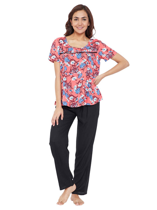 Clovia Women Cotton Floral Pyjama Set Pack Of 2 (Ls0426R16Xl_Orange_Xl)