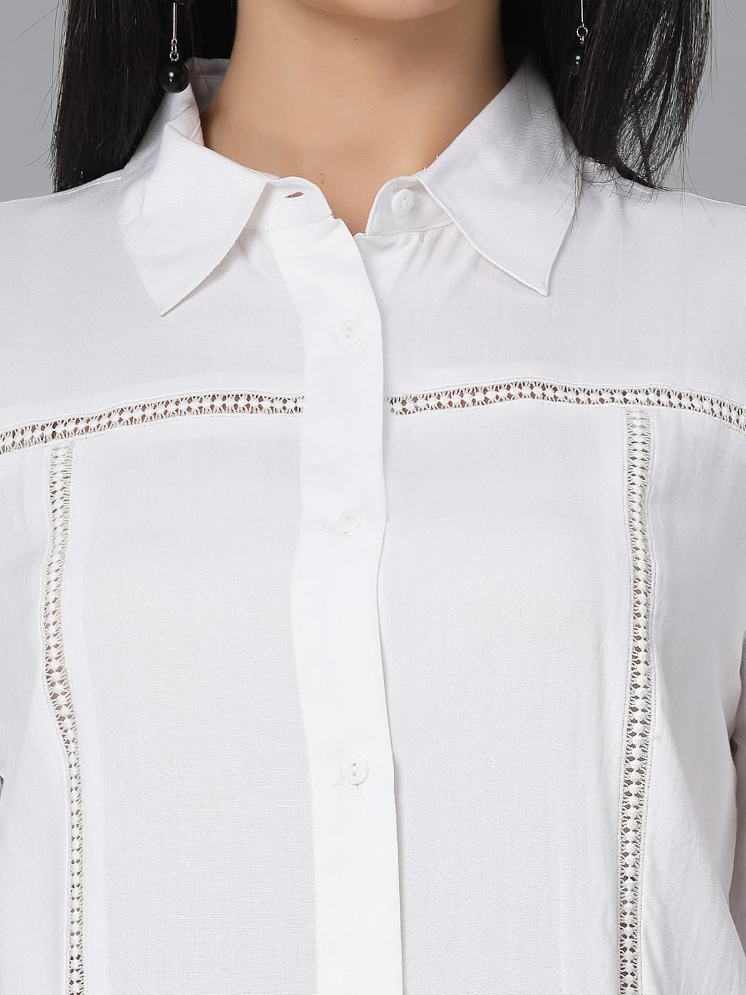 Style Quotient Womens White Rayon Smart Casual Shirt with Lace Details