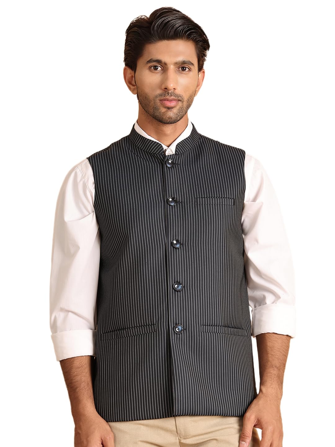 Jompers Mens Striped Woven Nehru Jacket