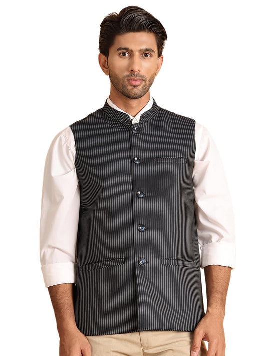 Jompers Mens Striped Woven Nehru Jacket