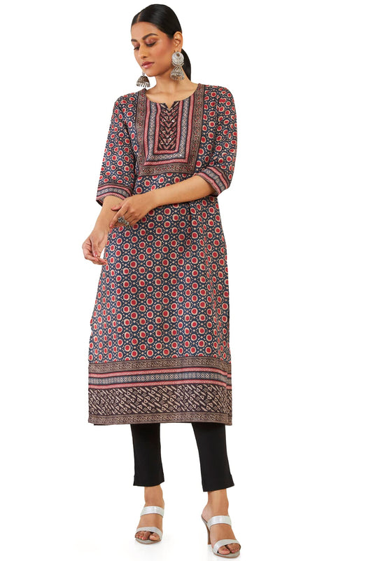 Soch Women Dark Blue Polyester Printed Kurta