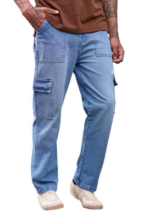 Bewakoof MenS Solid Regular Fit Cotton Baggy Jeans_624694_Blue_38