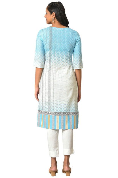 Aurelia Blue Botanical Regular Kurta For Women