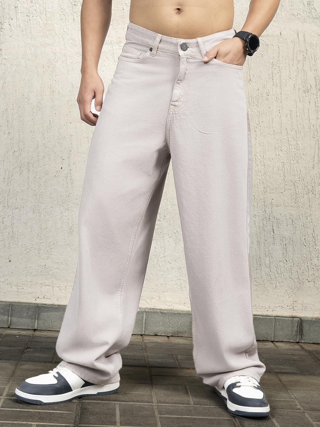 Hubberholme Men Cotton Relaxed Fit Mid-Rise Jeans 14 Beige