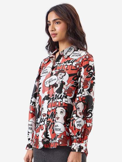 The Souled Store Official Snow White Women and Girls Ballon Sleeve Collared Neck Button Front Multicolor All Over Print Regular