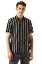 Dennis Lingo MenS Black Cotton Spread Collar Short Sleeves Striped Shirts
