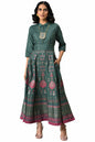 W For Woman Green Synthetic Foil Maxi Dress With Metallic Embroidery