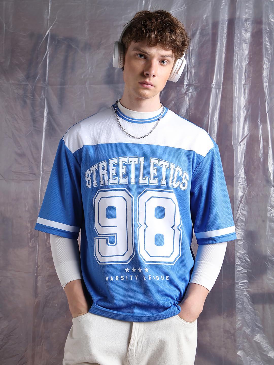 Hubberholme Men Printed Oversized Round Neck Half Sleeve Tshirts 126 Blue