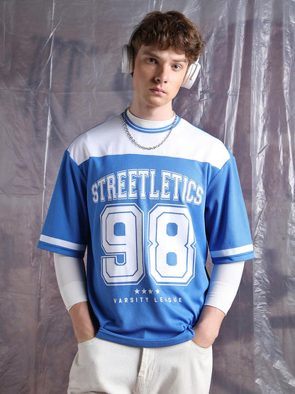 Hubberholme Men Printed Oversized Round Neck Half Sleeve Tshirts 126 Blue