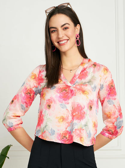 Modeve Women Pink V Neck Top For Summer