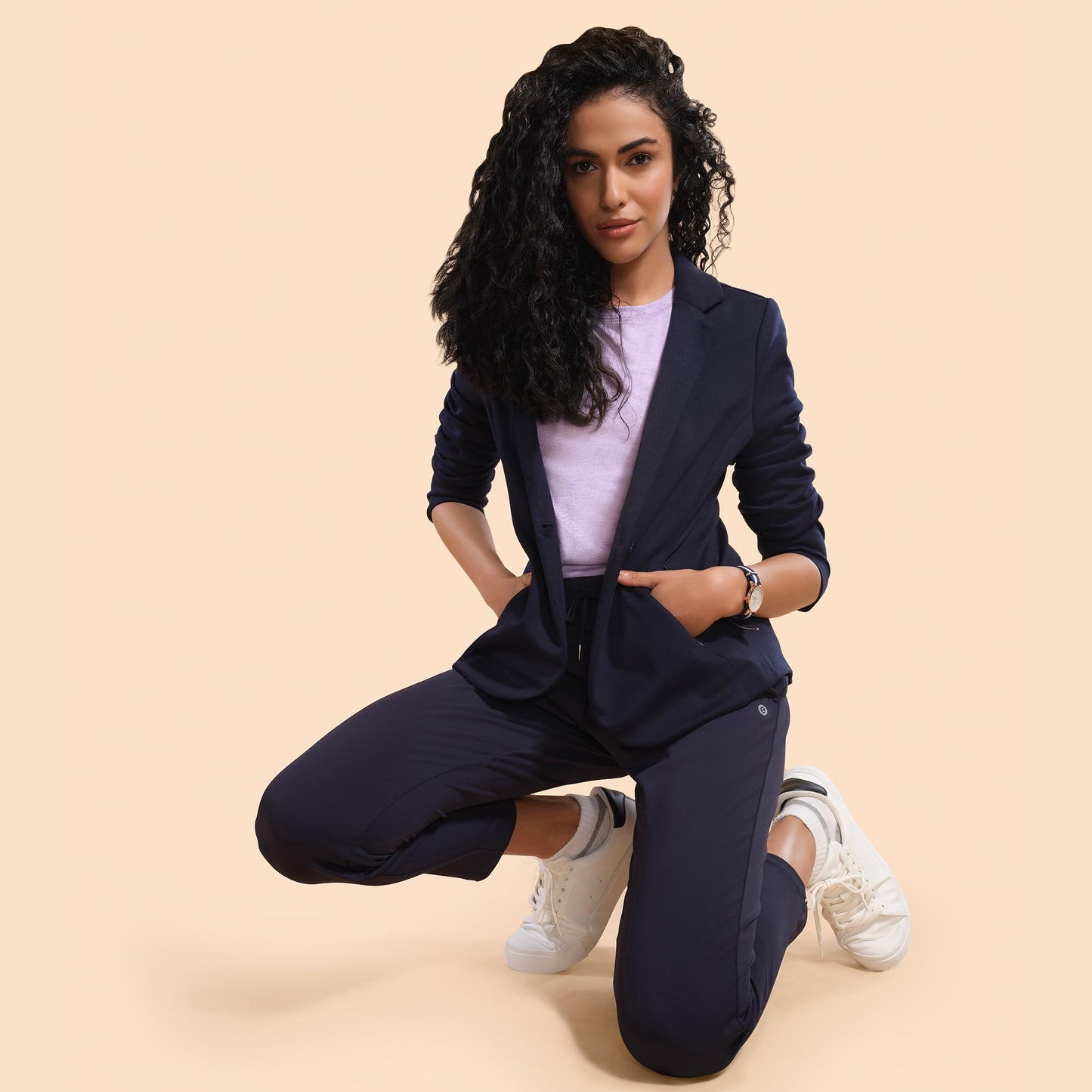 Enamor Athleisure Slim Fit Single Breasted One Button Sporty Blazer for Women with 2 Side Zipper Pockets - A903 | Quick Dry & An