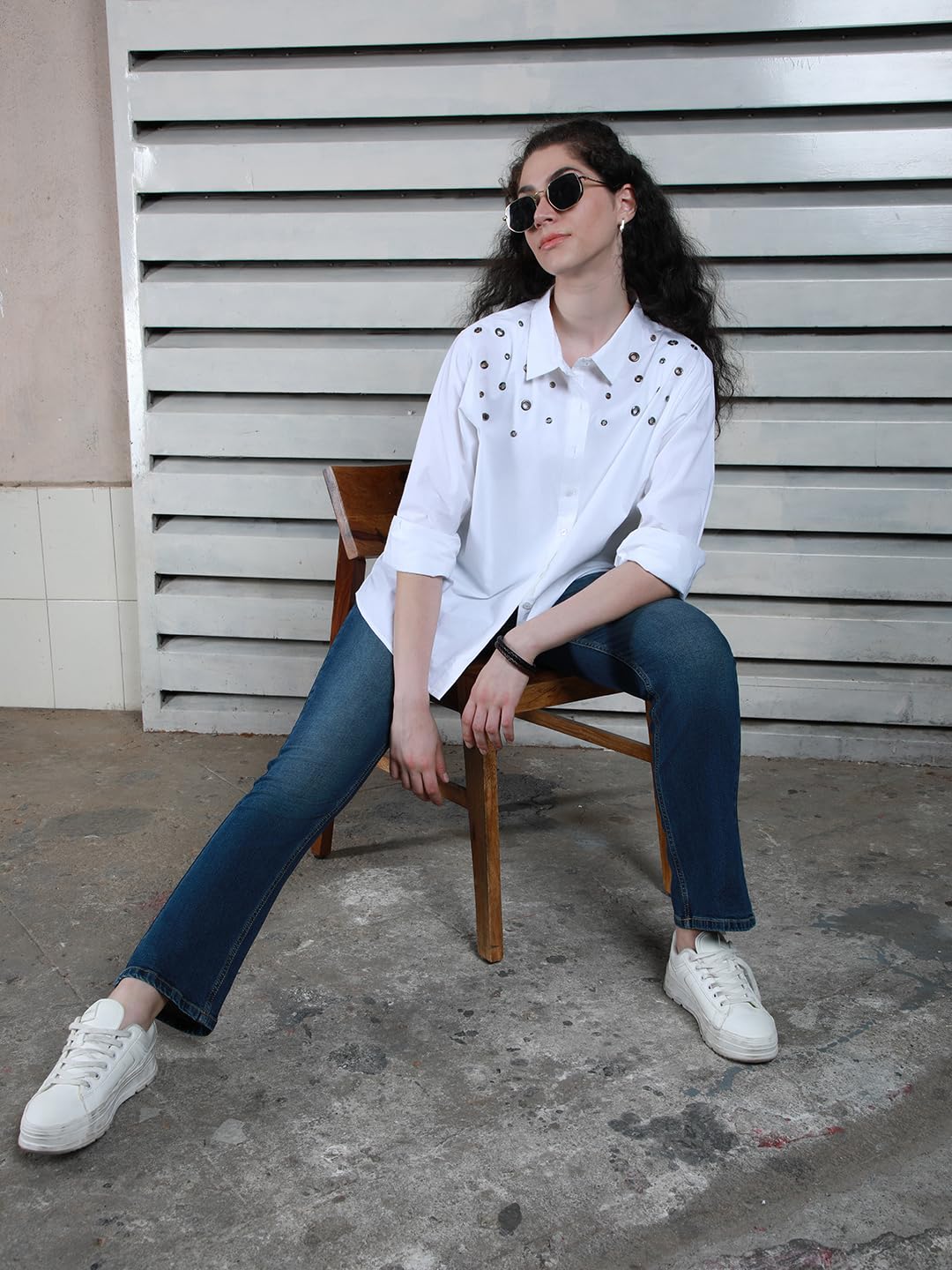 High Star WomenS Oversized Fit Shirt (Hswshs2436_White