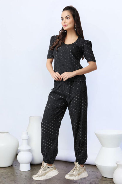 POPWINGS Casual Printed Top and Joggers Set for Women || Stylish Summer Co-Ords Set for Women || Round-Neck Top and Joggers Comb