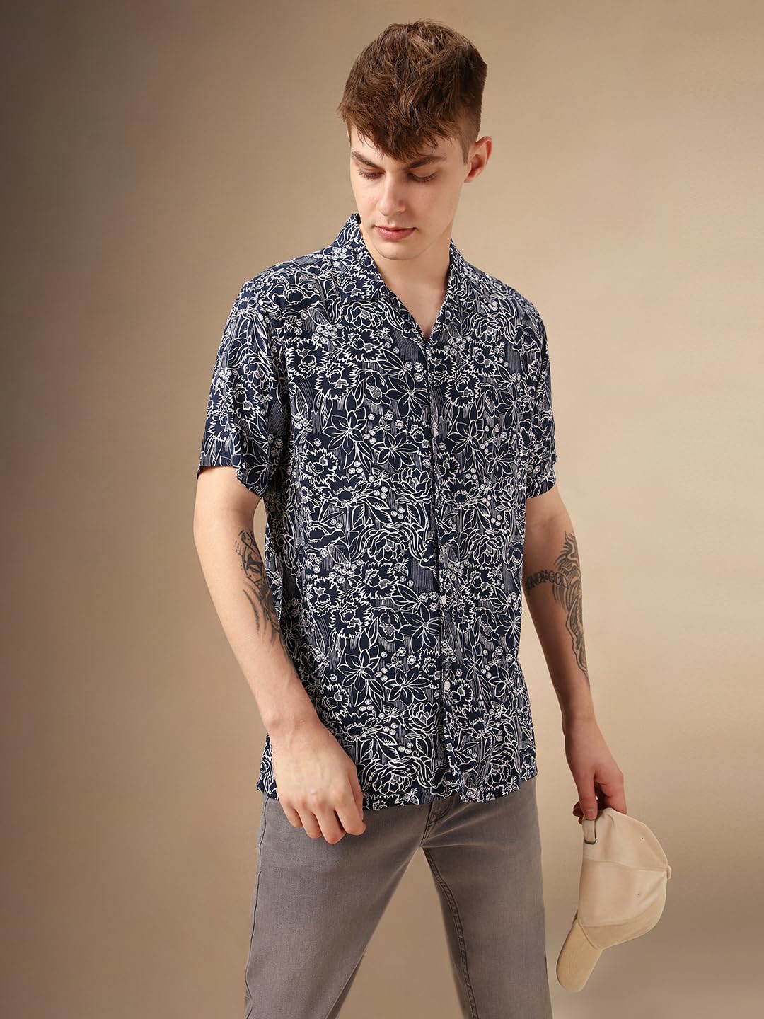 Dennis Lingo Men Navy Blue Rayon Half Sleeve Cuban Collar Aop Shirts_Dlmshmjj24003