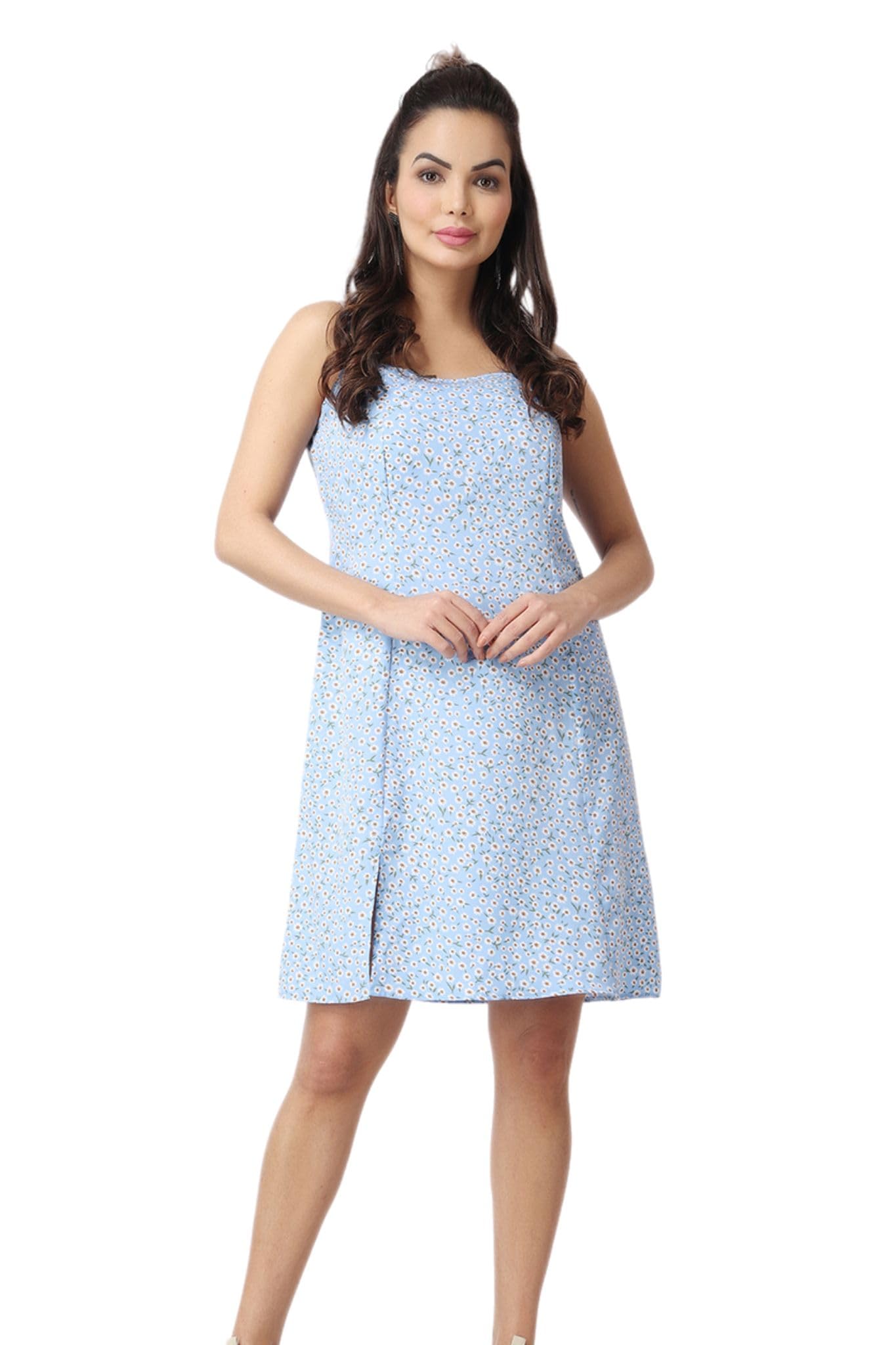 Popwi1Ngs Casual Printed V-Neck Short Sleeves Knee-Length Fit And Flare Dress For Women || Frokc-Style Summer Wear Dresses For W