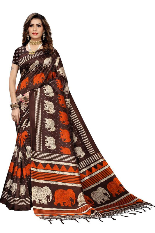 ANNI DESIGNER Womens Brown Color Art Silk Saree With Blouse Piece (PADMINI-ELEPHANT-BROWN_Free Size)