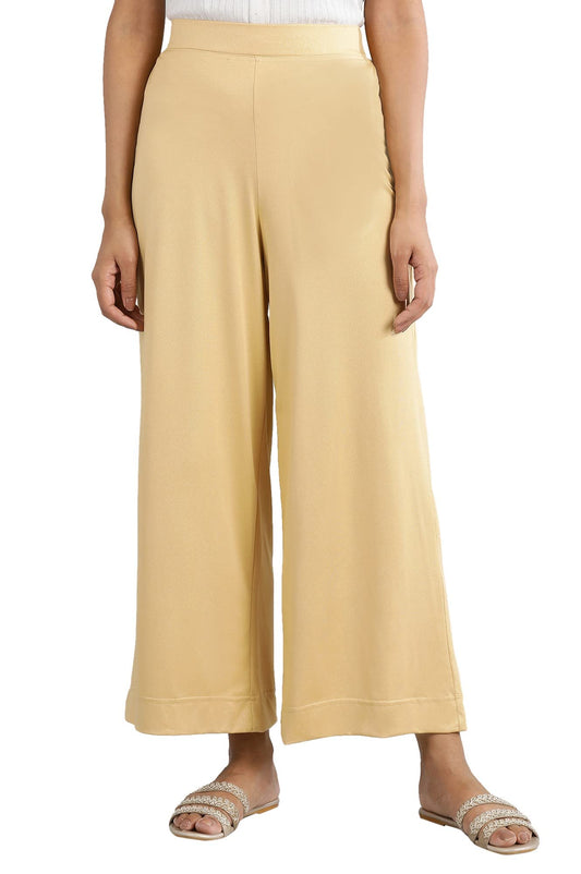 Aurelia Gold Solid Poly Blend Palazzo Ethnic Bottomwear