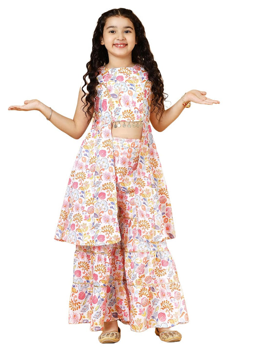 A.T.U.N. (ALL THINGS UBER NICE) Girls Peach Printed Tier Sharara Set