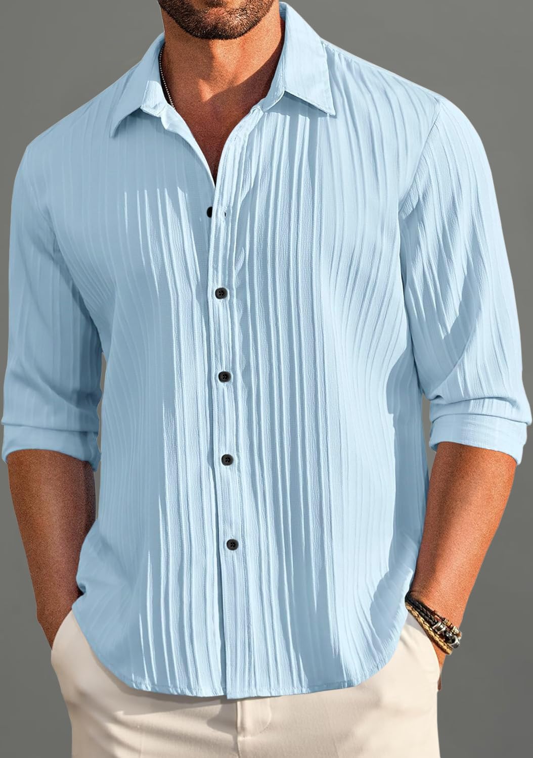 ROYALSCOUT Mens Cotton Blend Full Sleeve Short Kurta Featuring Mandarin Collar Perfect for Ethnic Styling, Work Gatherings, or