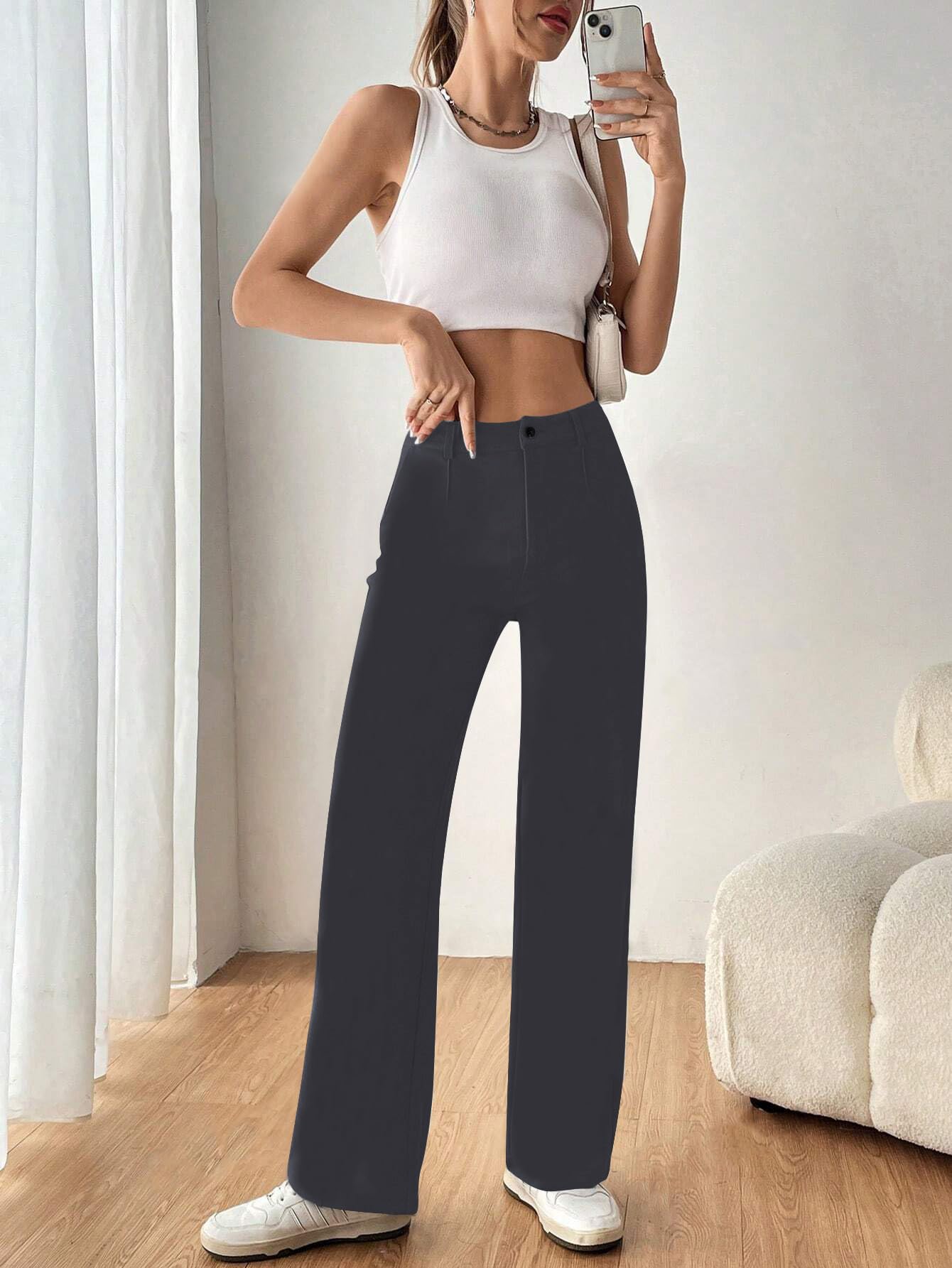 Toochki Trousers for Women | Womens High-Waisted Pant | Trouser | Korean Style | Grey Color
