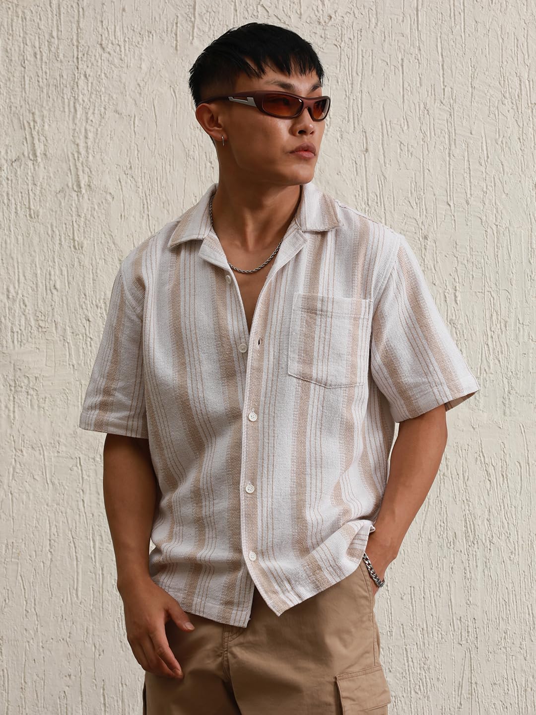 Hubberholme Multi Cotton Spread Collar Short Sleeves Striped Regular Fit Shirts