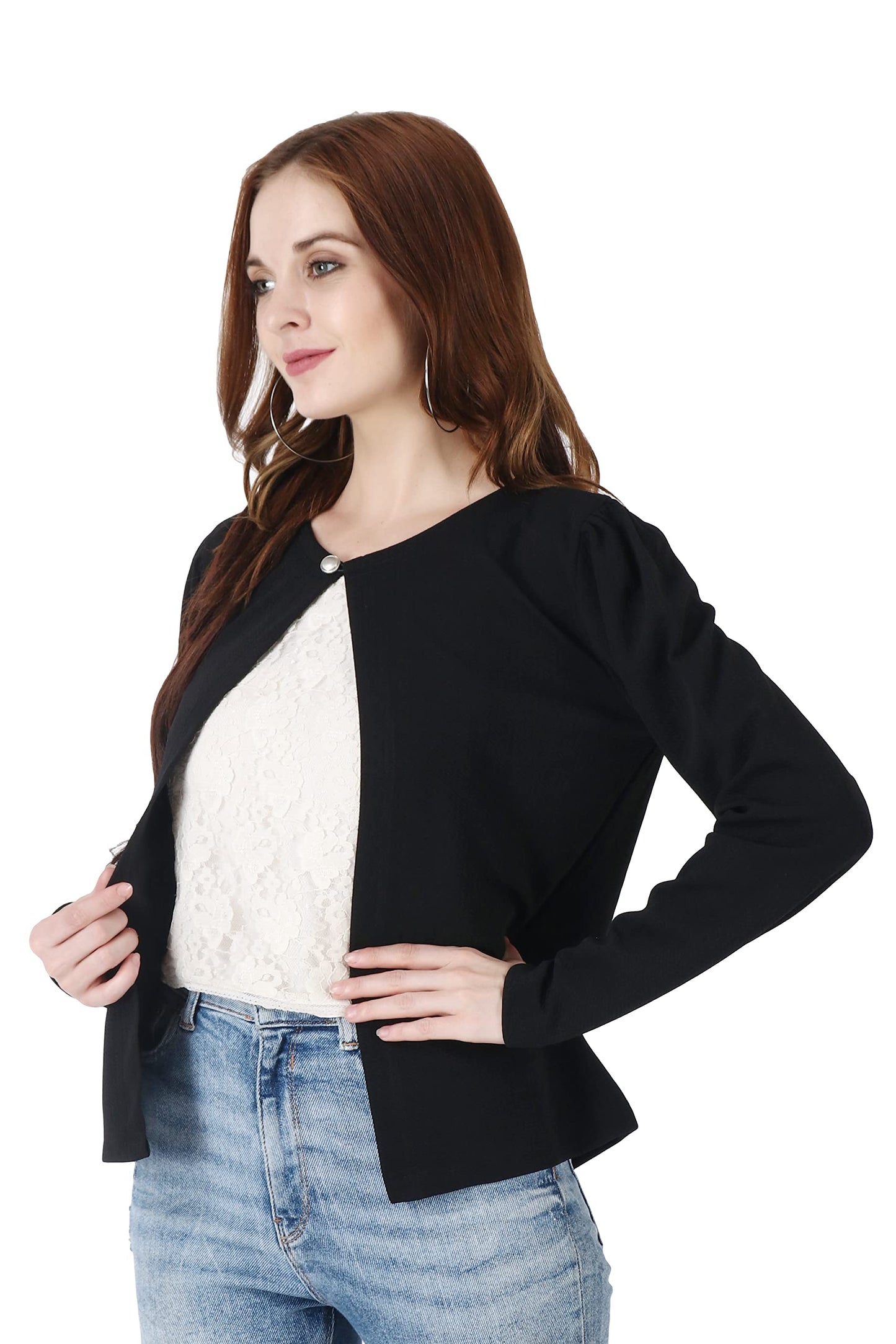 POPWINGS Women Black Regular Fit Blazer