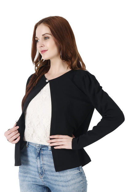 POPWINGS Women Black Regular Fit Blazer