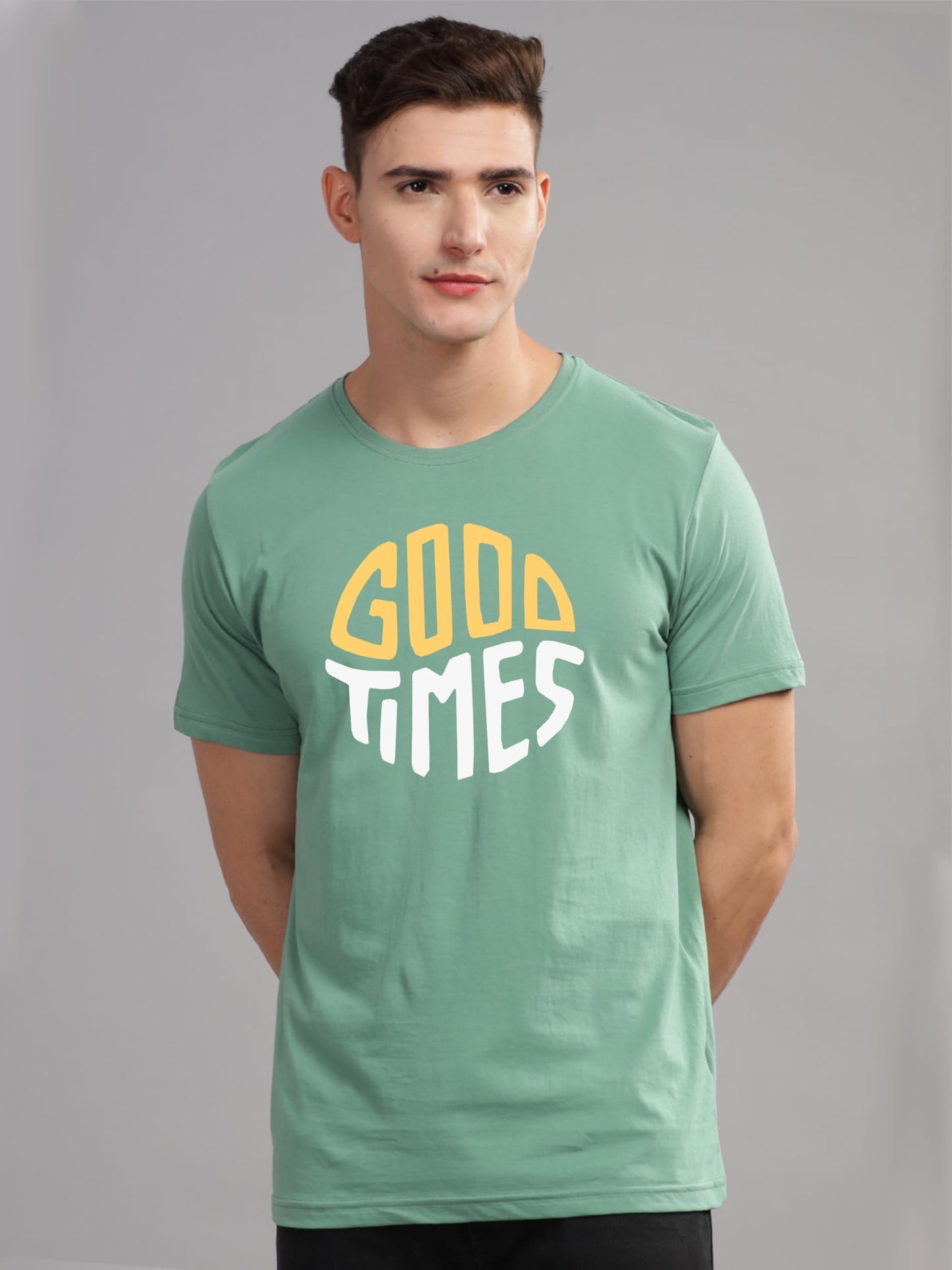ADRO Mens Printed T Shirt - Premium Cotton Graphic Printed Tshirt - Pista T-Shirt - RN24-TIME-PT