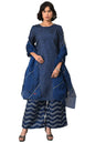 W For Woman Blue Bandhani Printed Kurta With Bandhani Pants And Organza Dupatta