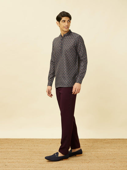 Manyavar Mens Blue Art Silk Short Kurta