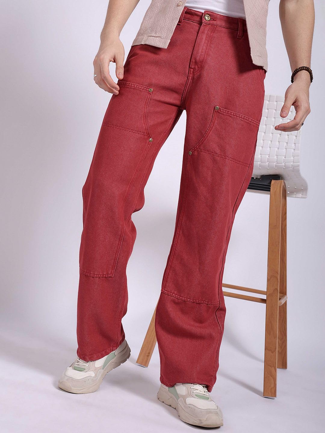 The Indian Garage Co Men Baggy Solid Mid-Rise Carpenter Denim