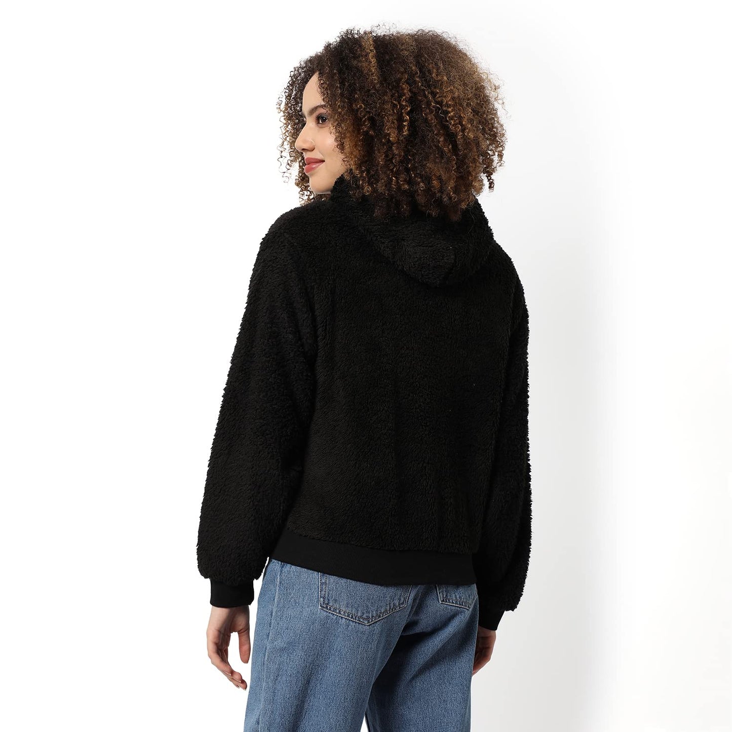 Campus Sutra Women Black Solid Regular Fit Zipper Sweatshirt with Hoodie for Winter Wear | Full Sleeves | Cotton Sweatshirt | Ca
