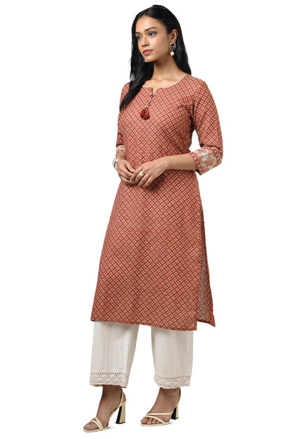 Soch WomenS Cotton Geometric Regular Kurta (Cws5Ku61188_Rust