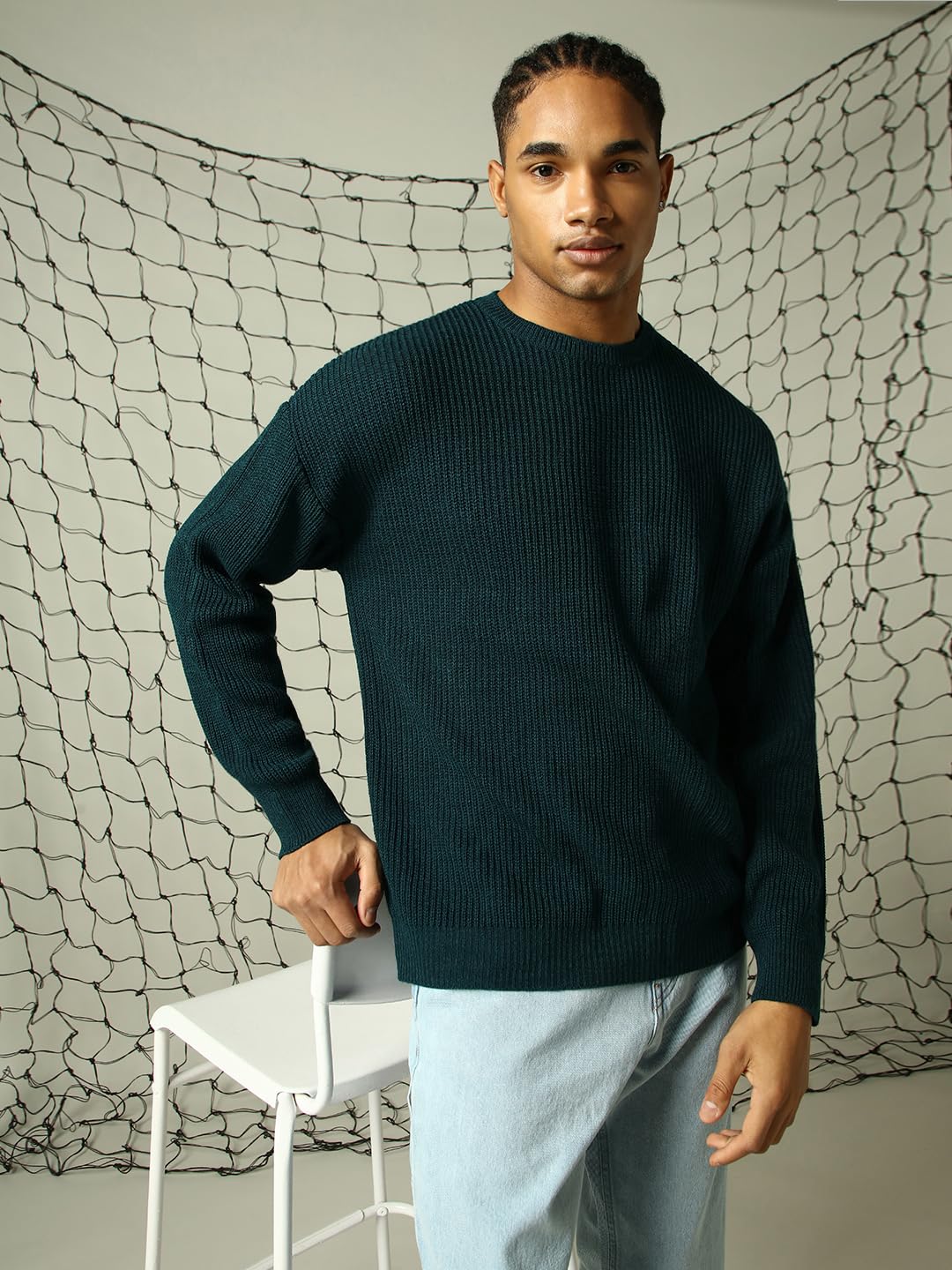 Hubberholme Men Knitted Acrylic Oversized Fit Round Neck Long Sleeve Sweaters